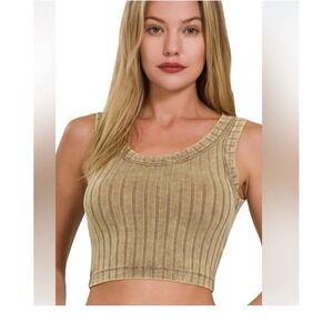Ribbed Scoop Neck Cropped Tank Buttery Soft Zenana in Small Boutique Layers R23